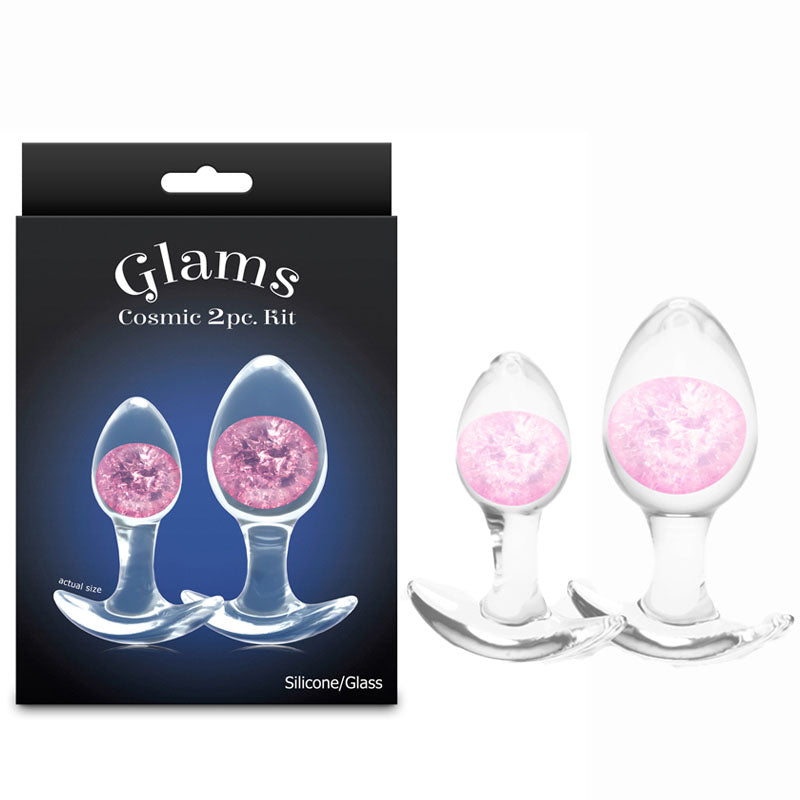 Glams Cosmic 2pc Kit - Pink - Clear/Pink Butt Plugs - Set of 2 Sizes NS Novelties